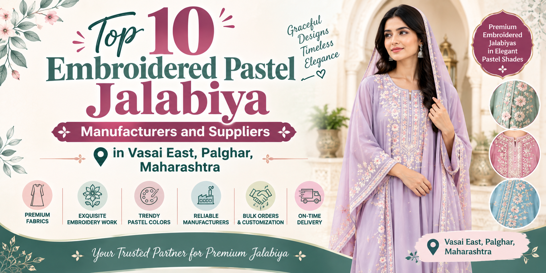 Top 10 Embroidered Pastel Jalabiya Manufacturers and Suppliers in Vasai East, Palghar, Maharashtra